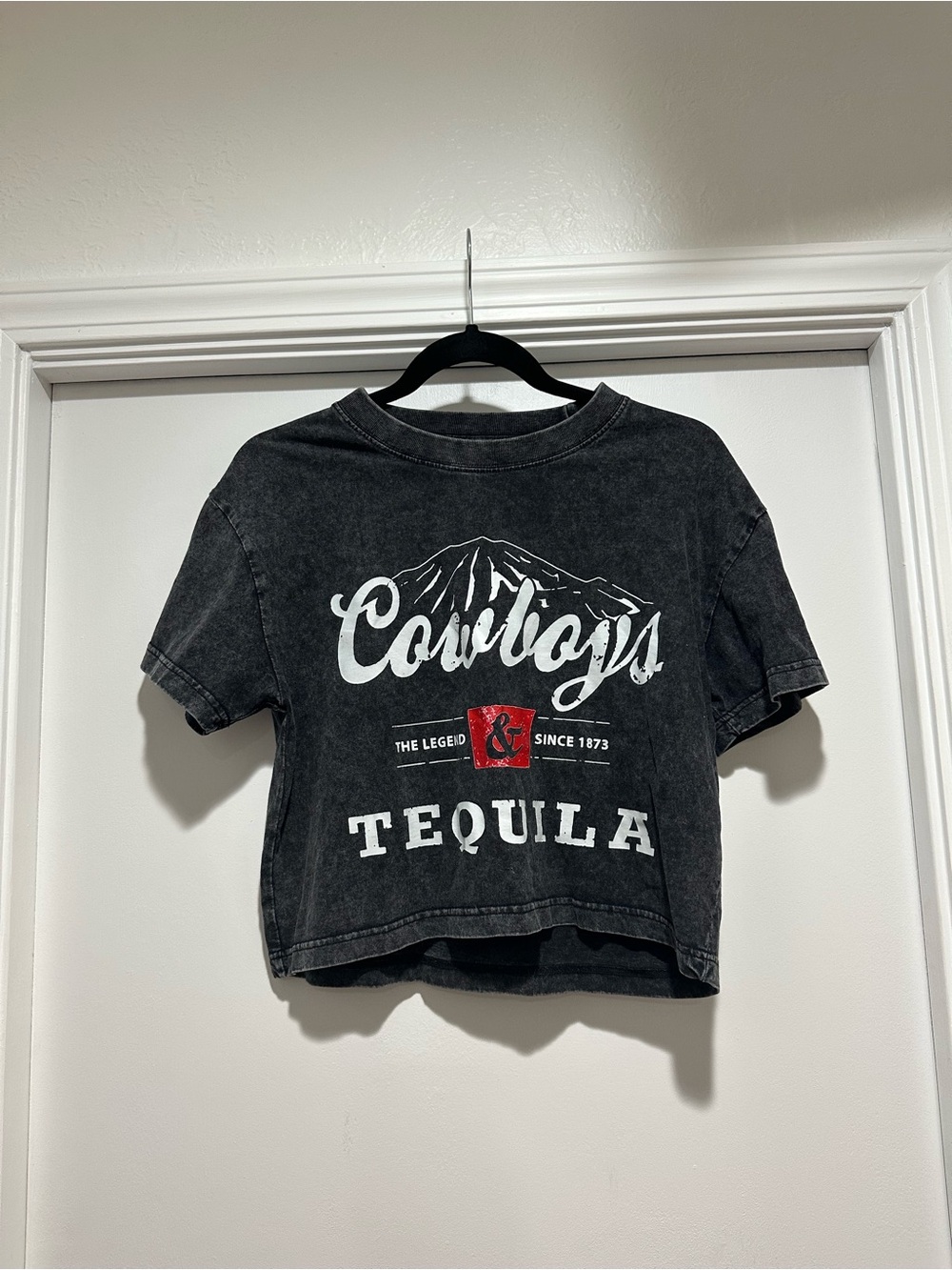 Cowboys Tequila Black Graphic Crop Tee